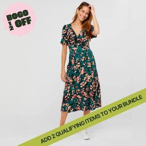 Monsoon Allegra Animal Print Tea Dress Teal Size US 4 NWT